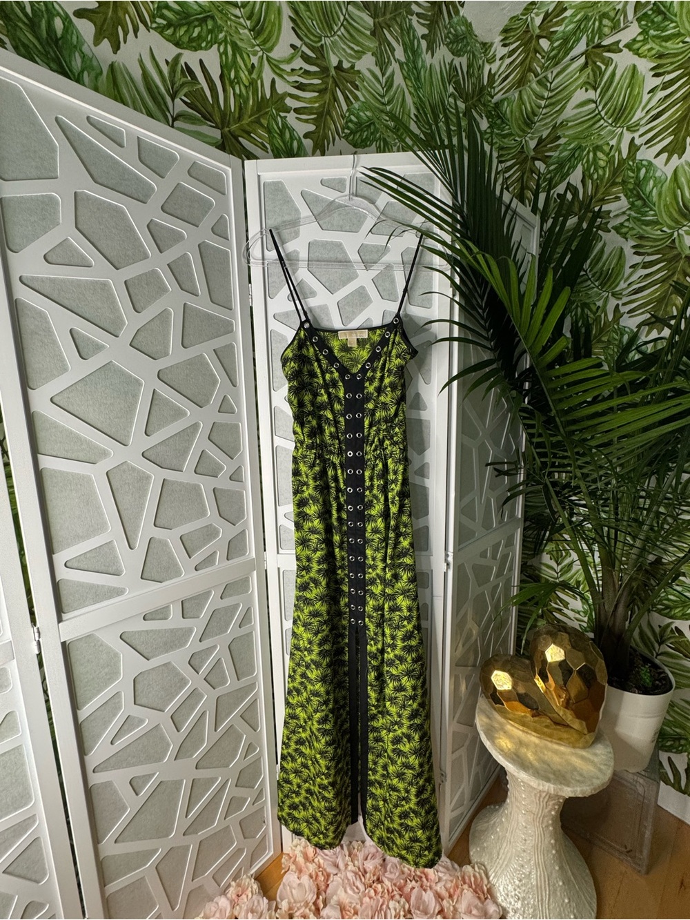 Michael Kors Black and Green Eyelet Top